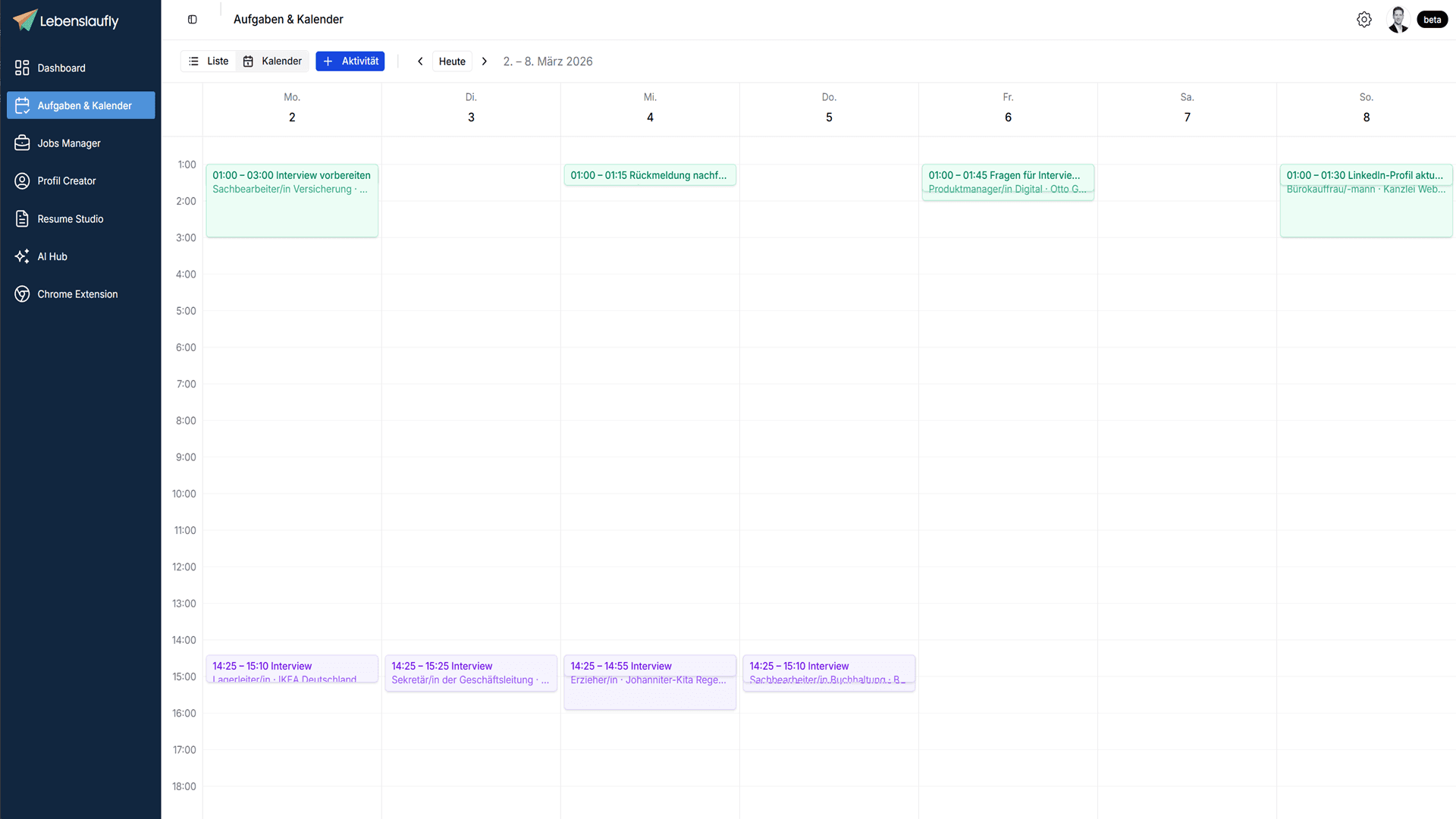 Aufgaben Kalender Screenshot